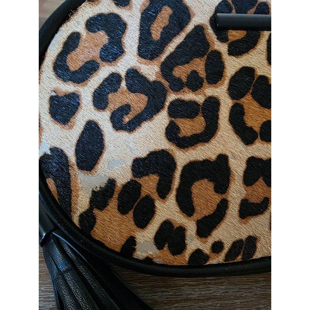 ALDO Leopard Print‎ Crossbody Bag Black Faux Leather Tassel Detachable Strap